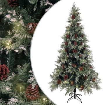 vidaXL Kerstboom met LED's en dennenappels 225 cm PVC en PE groen wit