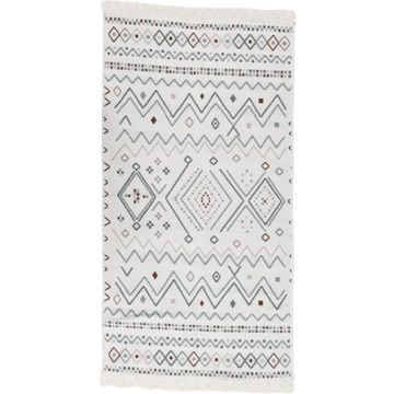 vidaXL Vloerkleed 100x300 cm katoen beige en blauw