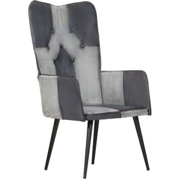 vidaXL Fauteuil echt leer grijs