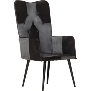 vidaXL Fauteuil echt leer zwart en grijs