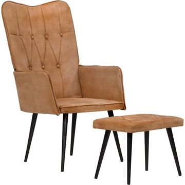 vidaXL Fauteuil met voetensteun canvas bruin