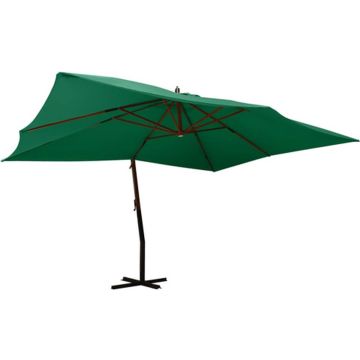 vidaXL Zweefparasol met houten paal 400x300 cm groen