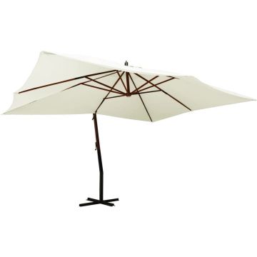 vidaXL Zweefparasol met houten paal 400x300 cm zandwit