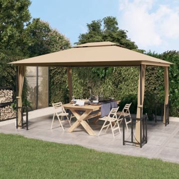 vidaXL Prieel met zijwanden en dubbel dak 3x4 m taupe