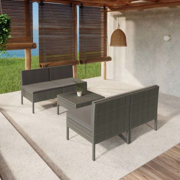 vidaXL 5-delige Loungeset met kussens poly rattan grijs