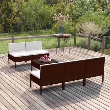 vidaXL 6-delige Loungeset met kussens poly rattan bruin