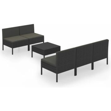 vidaXL 6-delige Loungeset met kussens poly rattan zwart