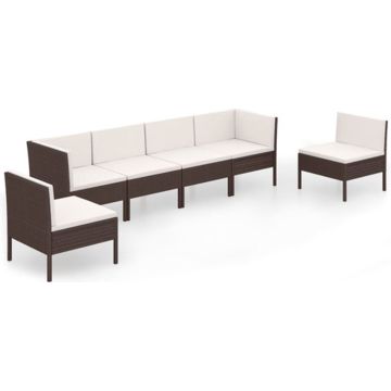 vidaXL 6-delige Loungeset met kussens poly rattan bruin