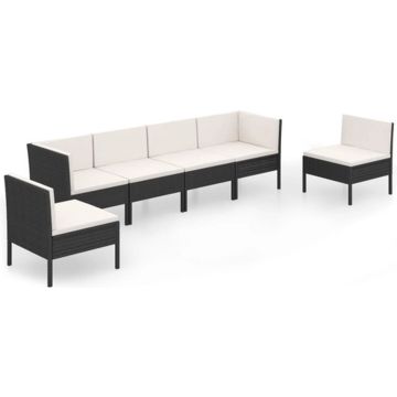 vidaXL 6-delige Loungeset met kussens poly rattan zwart