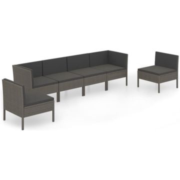 vidaXL 6-delige Loungeset met kussens poly rattan grijs