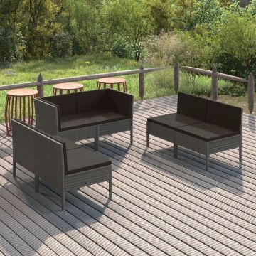 vidaXL 6-delige Loungeset met kussens poly rattan grijs