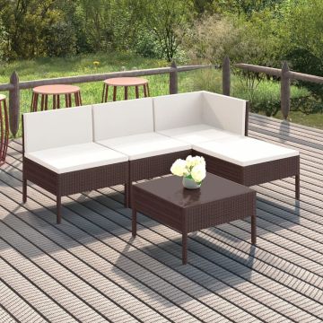 vidaXL 5-delige Loungeset met kussens poly rattan bruin