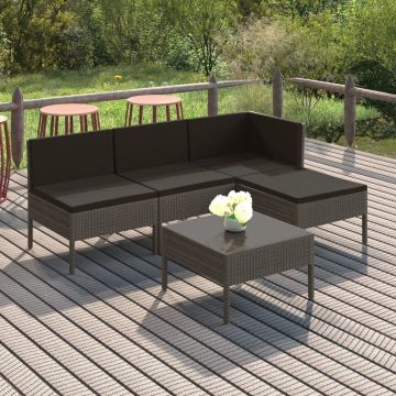 vidaXL 5-delige Loungeset met kussens poly rattan grijs