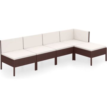 vidaXL 5-delige Loungeset met kussens poly rattan bruin