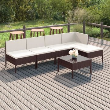 vidaXL 6-delige Loungeset met kussens poly rattan bruin