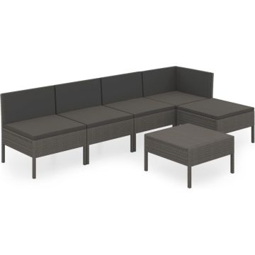 vidaXL 6-delige Loungeset met kussens poly rattan grijs