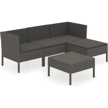 vidaXL 5-delige Loungeset met kussens poly rattan grijs