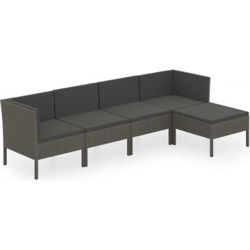 vidaXL 5-delige Loungeset met kussens poly rattan grijs