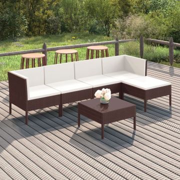 vidaXL 6-delige Loungeset met kussens poly rattan bruin