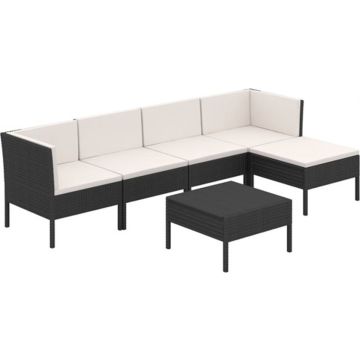 vidaXL 6-delige Loungeset met kussens poly rattan zwart