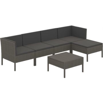 vidaXL 6-delige Loungeset met kussens poly rattan grijs