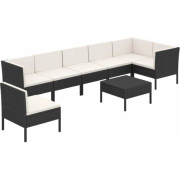 vidaXL 8-delige Loungeset met kussens poly rattan zwart