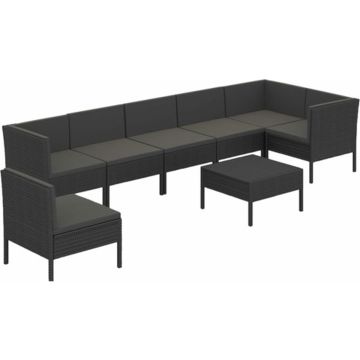 vidaXL 8-delige Loungeset met kussens poly rattan zwart