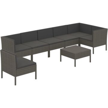 vidaXL 8-delige Loungeset met kussens poly rattan grijs