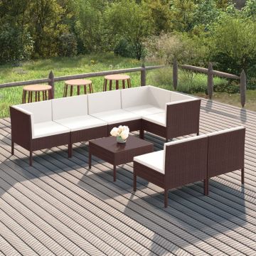 vidaXL 8-delige Loungeset met kussens poly rattan bruin