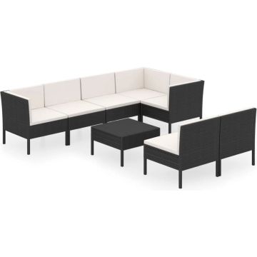 vidaXL 8-delige Loungeset met kussens poly rattan zwart