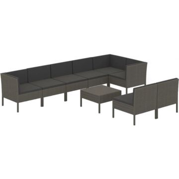 vidaXL 9-delige Loungeset met kussens poly rattan grijs