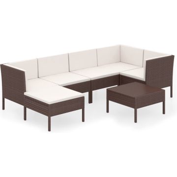 vidaXL 7-delige Loungeset met kussens poly rattan bruin