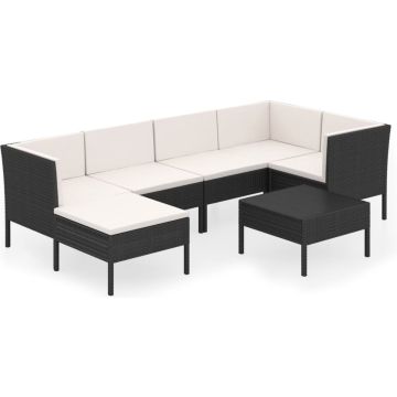 vidaXL 7-delige Loungeset met kussens poly rattan zwart