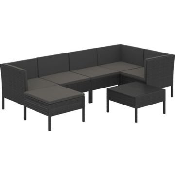 vidaXL 7-delige Loungeset met kussens poly rattan zwart