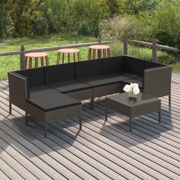 vidaXL 7-delige Loungeset met kussens poly rattan grijs