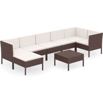 vidaXL 8-delige Loungeset met kussens poly rattan bruin