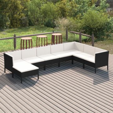 vidaXL 8-delige Loungeset met kussens poly rattan zwart