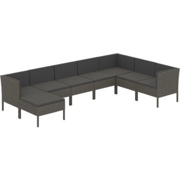 vidaXL 8-delige Loungeset met kussens poly rattan grijs