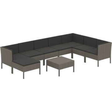 vidaXL 9-delige Loungeset met kussens poly rattan grijs