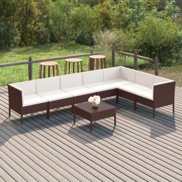 vidaXL 8-delige Loungeset met kussens poly rattan bruin