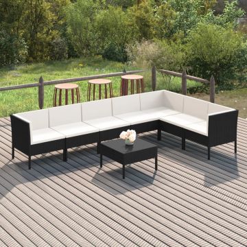 vidaXL 8-delige Loungeset met kussens poly rattan zwart