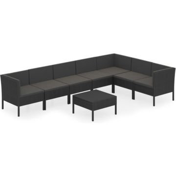 vidaXL 8-delige Loungeset met kussens poly rattan zwart