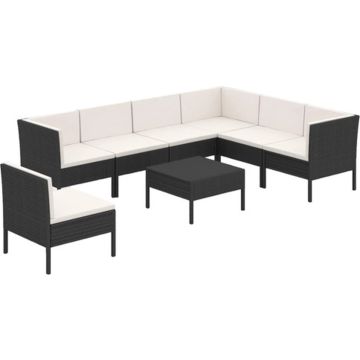 vidaXL 8-delige Loungeset met kussens poly rattan zwart