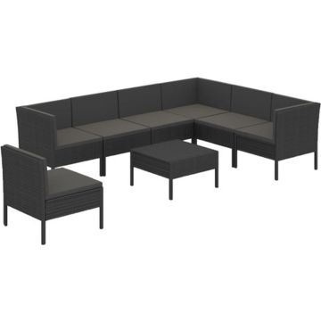 vidaXL 8-delige Loungeset met kussens poly rattan zwart