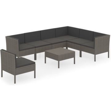 vidaXL 8-delige Loungeset met kussens poly rattan grijs