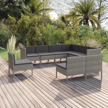 vidaXL 9-delige Loungeset met kussens poly rattan grijs