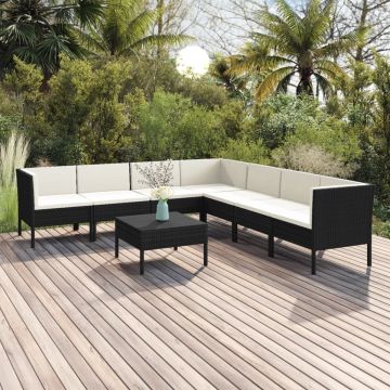 vidaXL 8-delige Loungeset met kussens poly rattan zwart