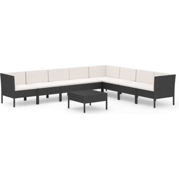 vidaXL 9-delige Loungeset met kussens poly rattan zwart