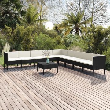 vidaXL 9-delige Loungeset met kussens poly rattan zwart