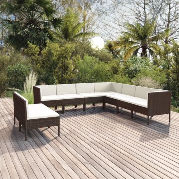 vidaXL 9-delige Loungeset met kussens poly rattan bruin